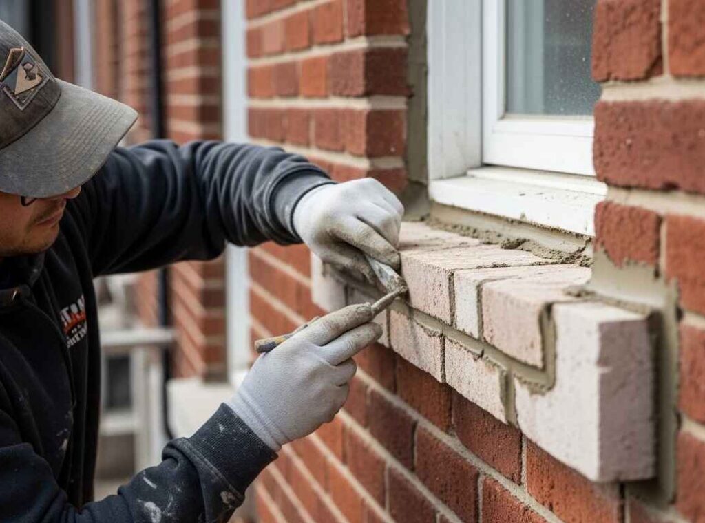 Rejointoiement de brique à Montréal par briqueteur maçon appliquant un mortier compatible sur une façade résidentielle en brique rouge.