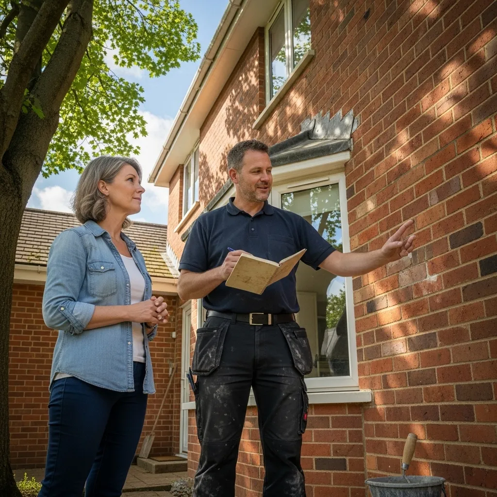 Homeowner discussing masonry work with contractor